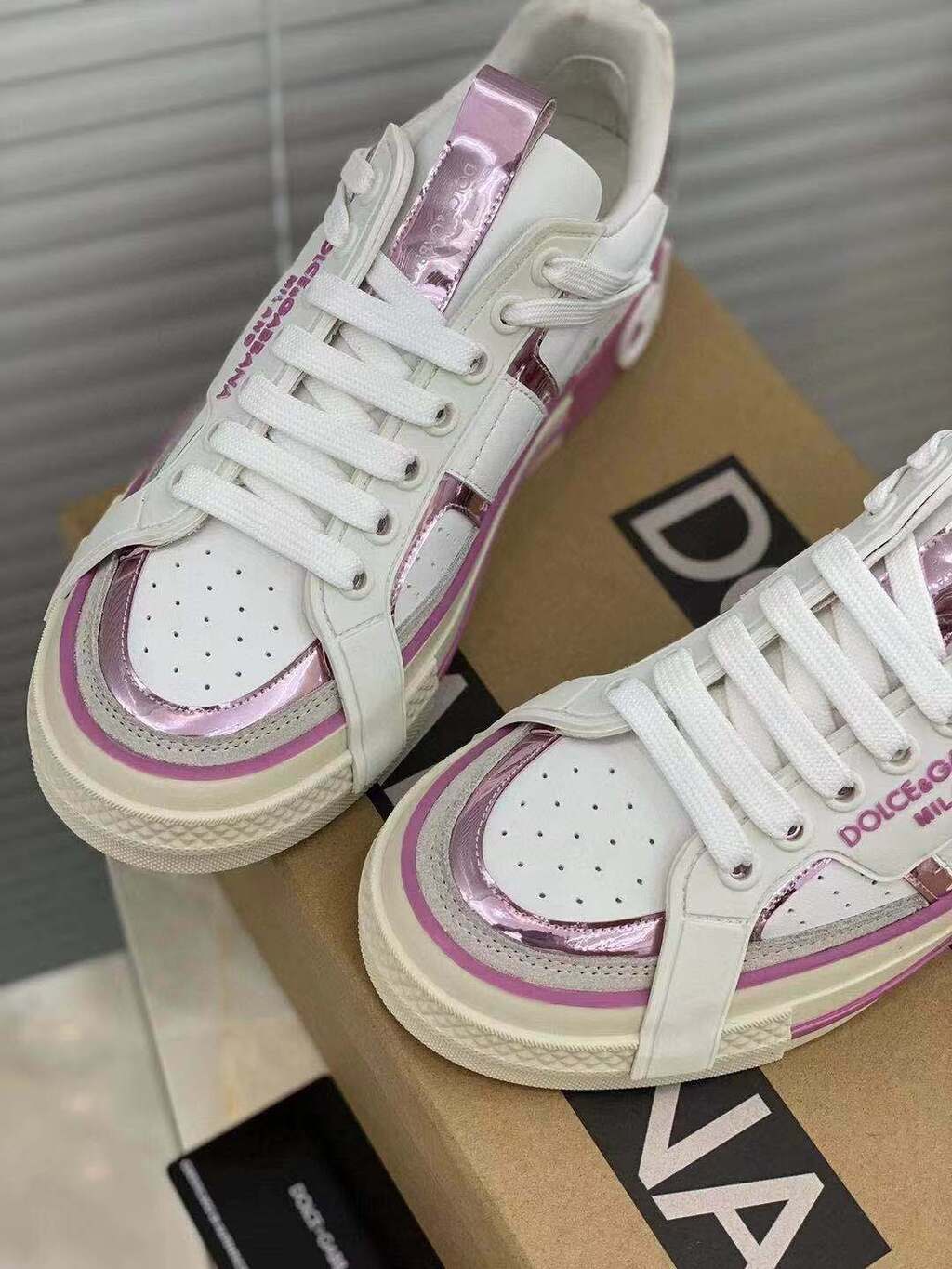 Dolce & Gabbana White & Pink Custom 2Zero Sneakers