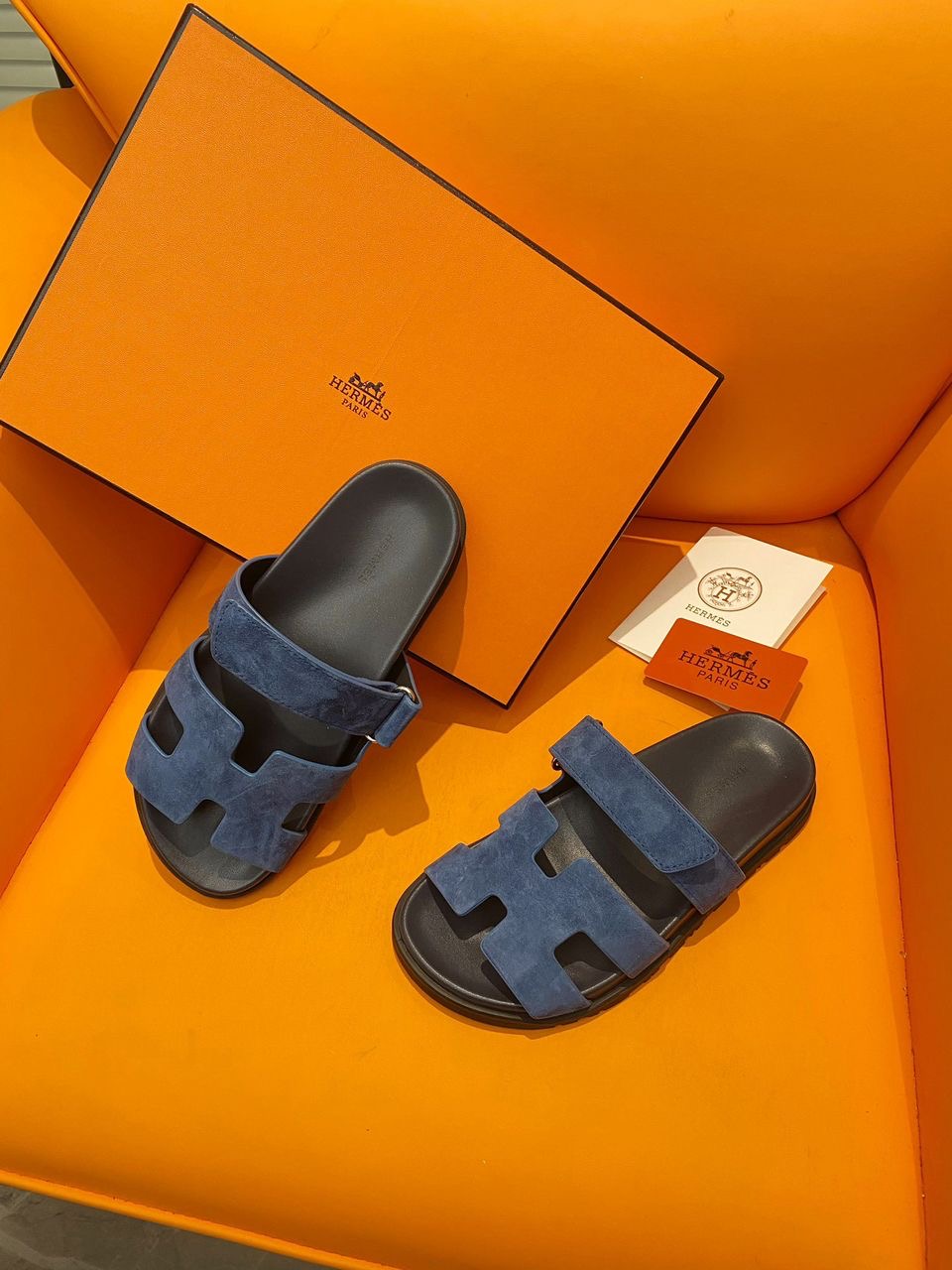 Hermes Chypre Sandal Navy Calfskin Leather