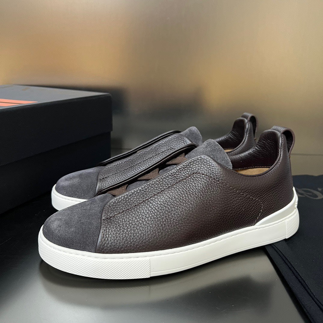 ZEGNA Triple Stitch Sneakers Dark Brown Suede