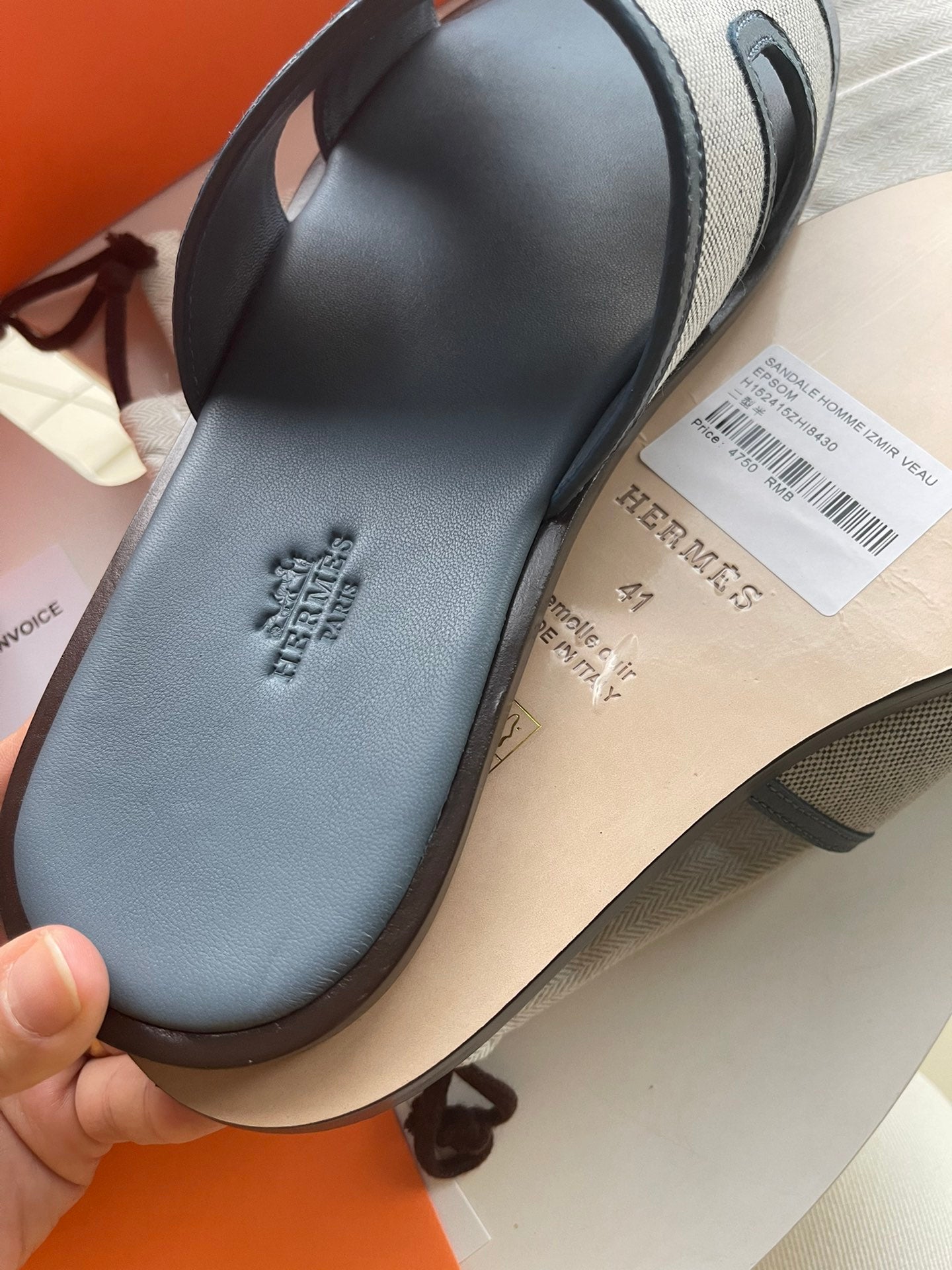 Hermes Izmir Sandal Bleu Céleste Suede Goatskin Leather