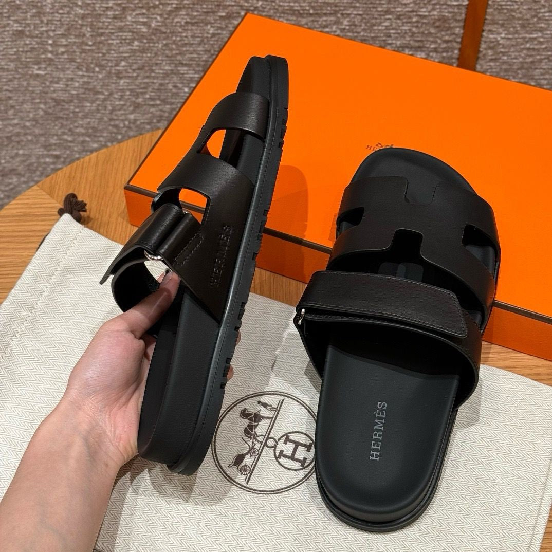 Hermes Chypre Sandal Noir Calfskin Leather