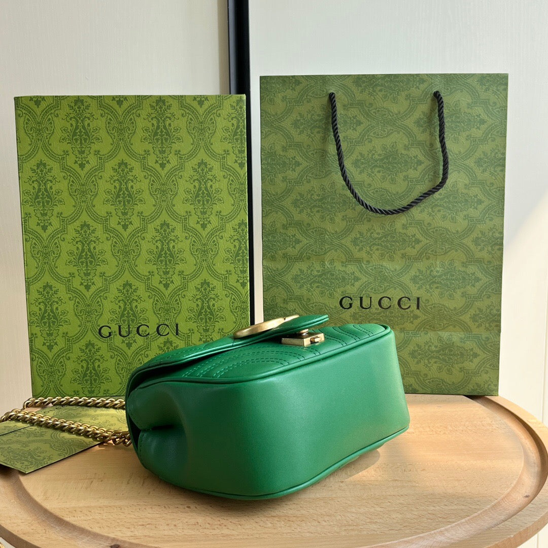 Gucci GG Marmont Mini Shoulder Bag Matelasse Chevron Green