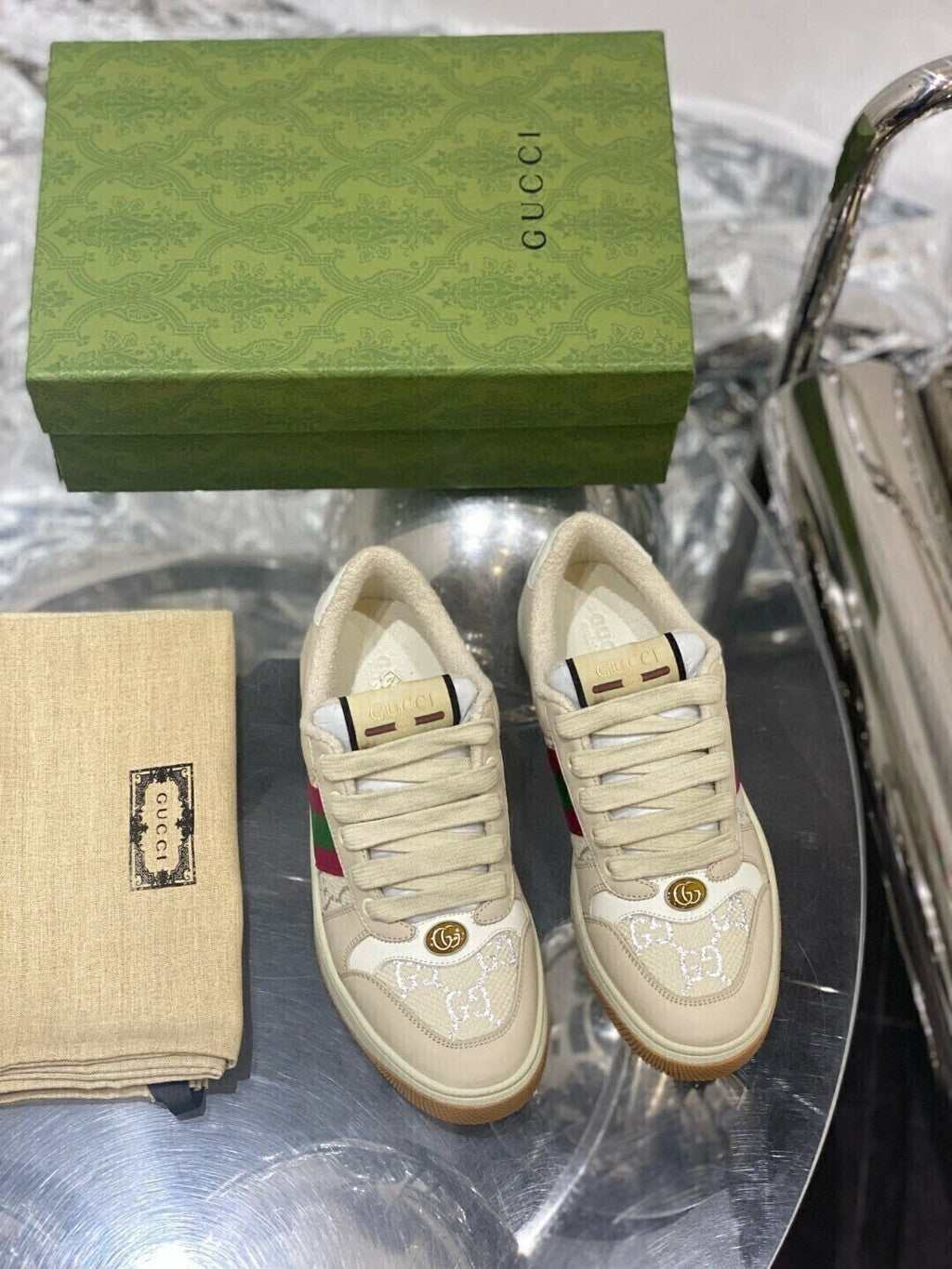 Gucci Screener Cream Leather