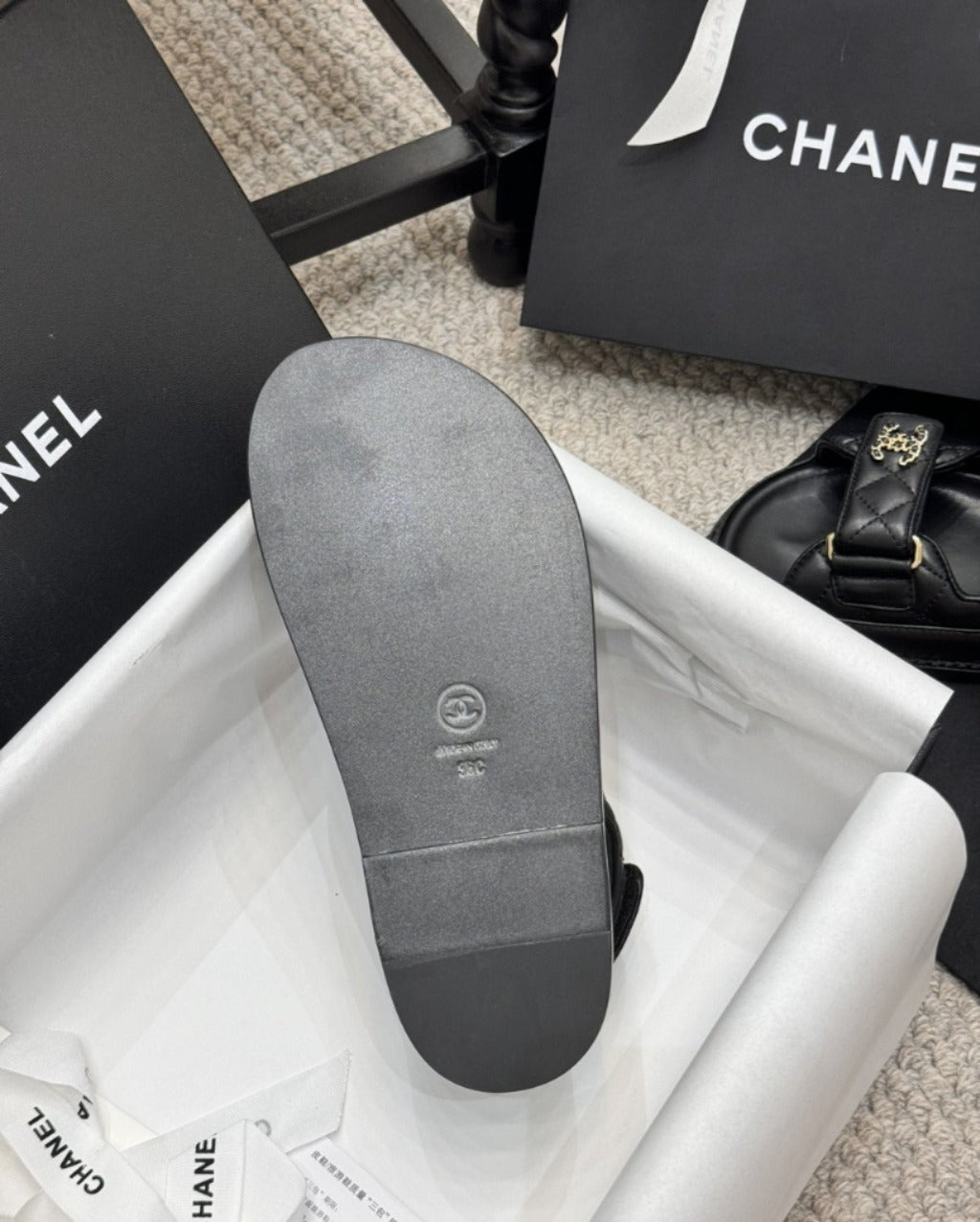 CHANEL Grained Calfskin Velcro Dad Sandals