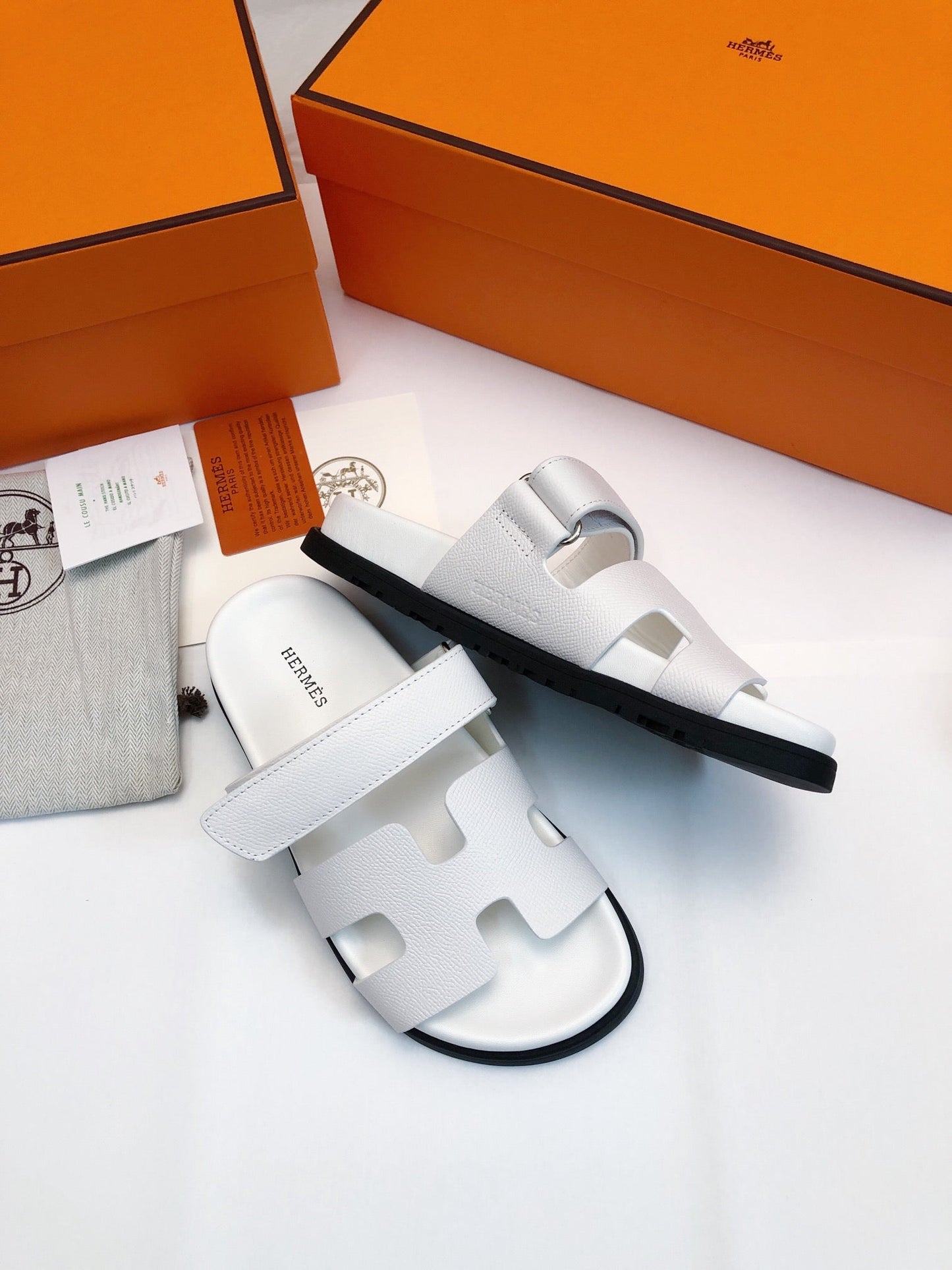 Hermes Chypre Sandal Blanc Epsom Leather