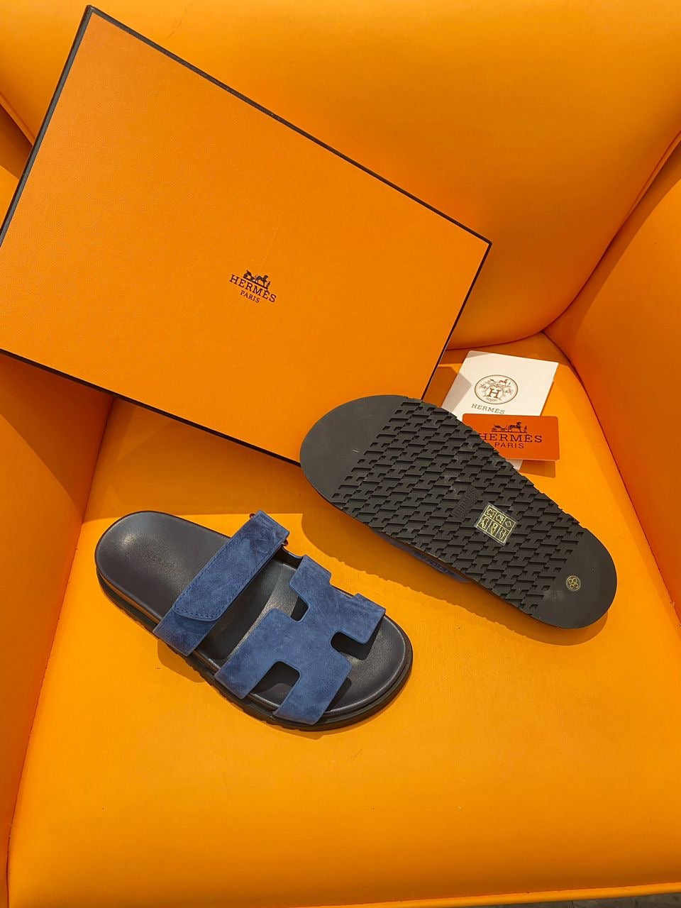 Hermes Chypre Sandal Navy Calfskin Leather