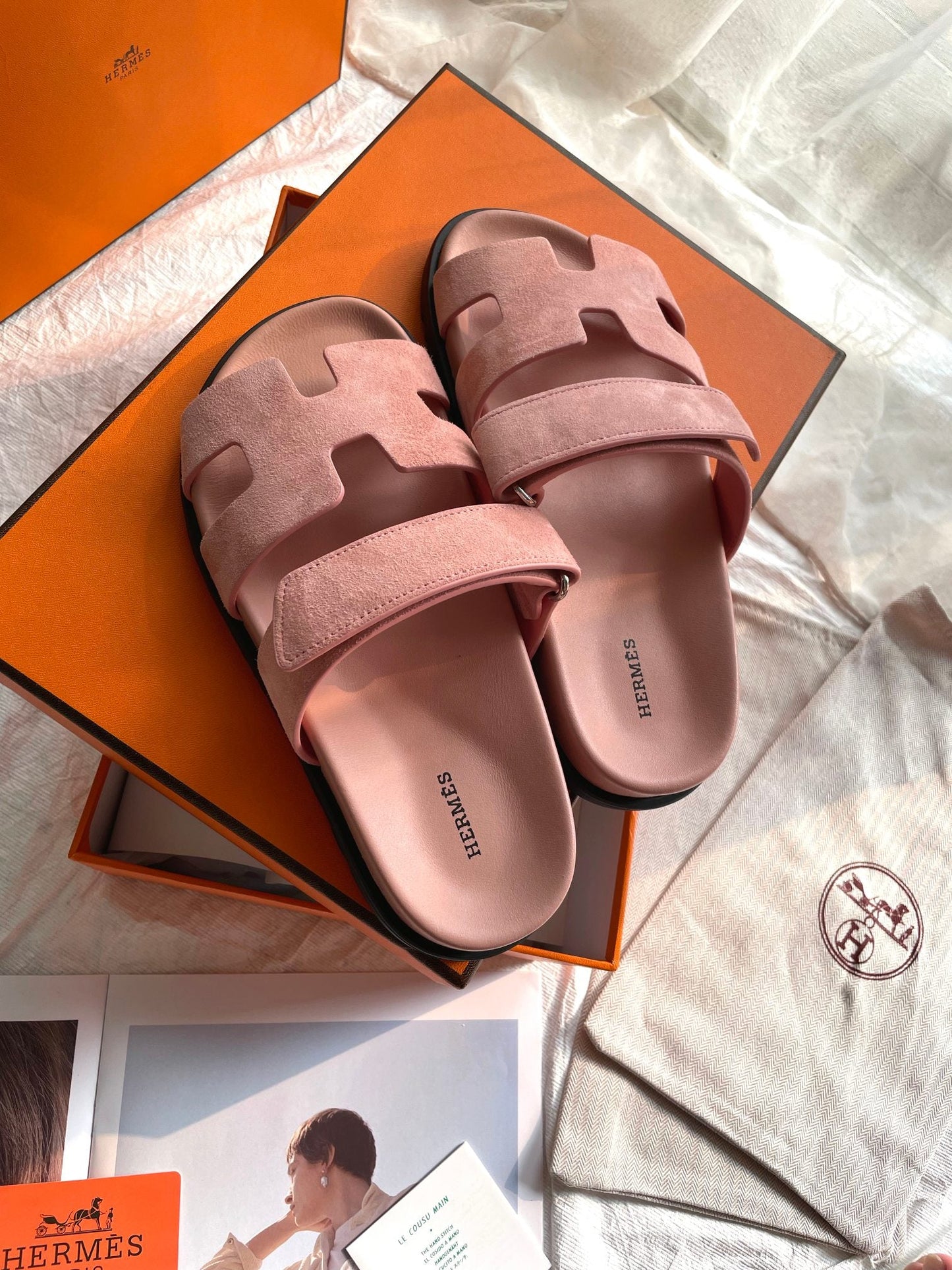 Hermes Chypre Sandal Rosé Calfskin Leather