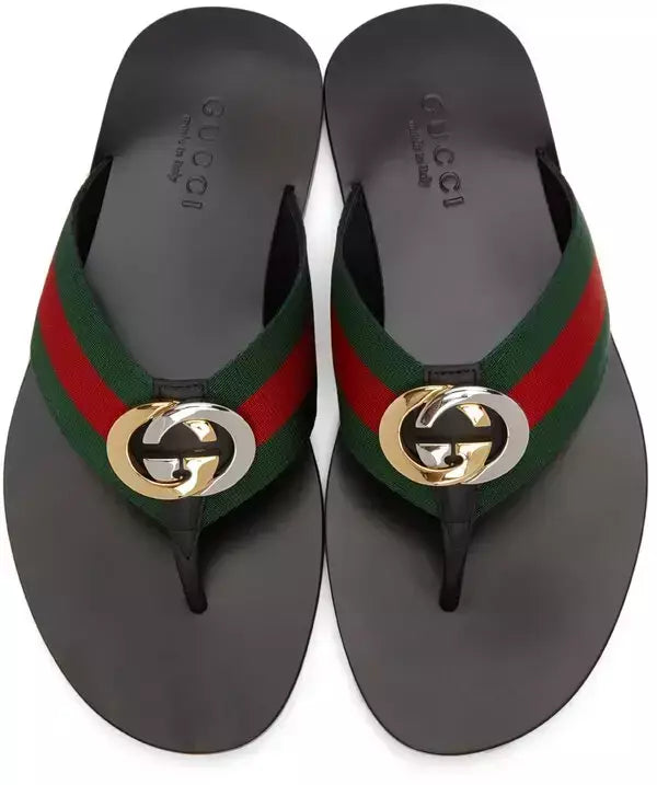 GUCCI Red & Green Kika Thong Sandals