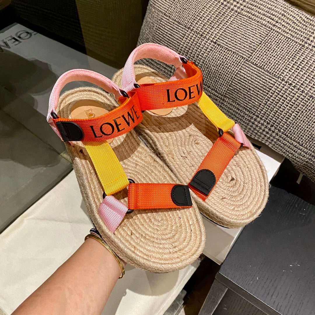 LOEWE  Strappy Espadrille Sandals Women Nylon In Beige/Orange