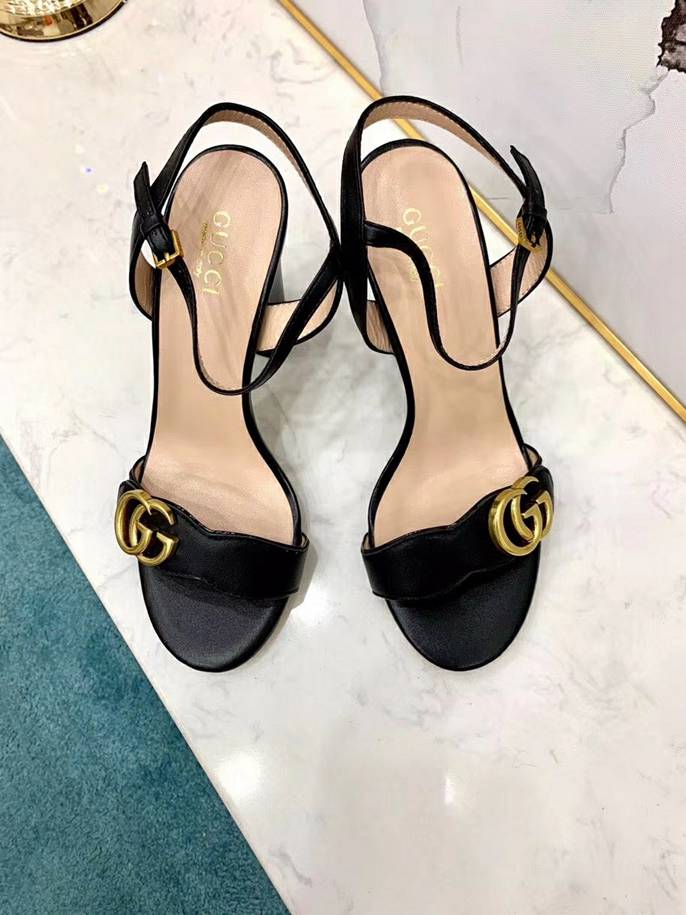 Gucci GG 105mm Heeled Sandal Black Leather