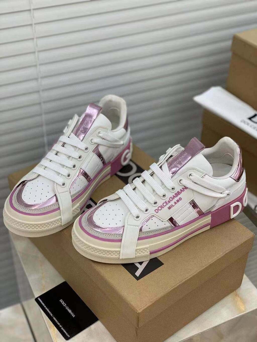 Dolce & Gabbana White & Pink Custom 2Zero Sneakers