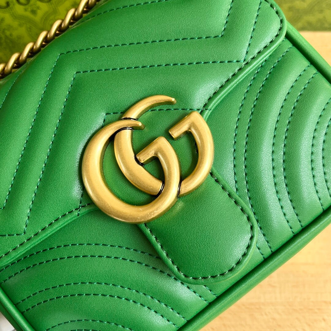 Gucci GG Marmont Mini Shoulder Bag Matelasse Chevron Green