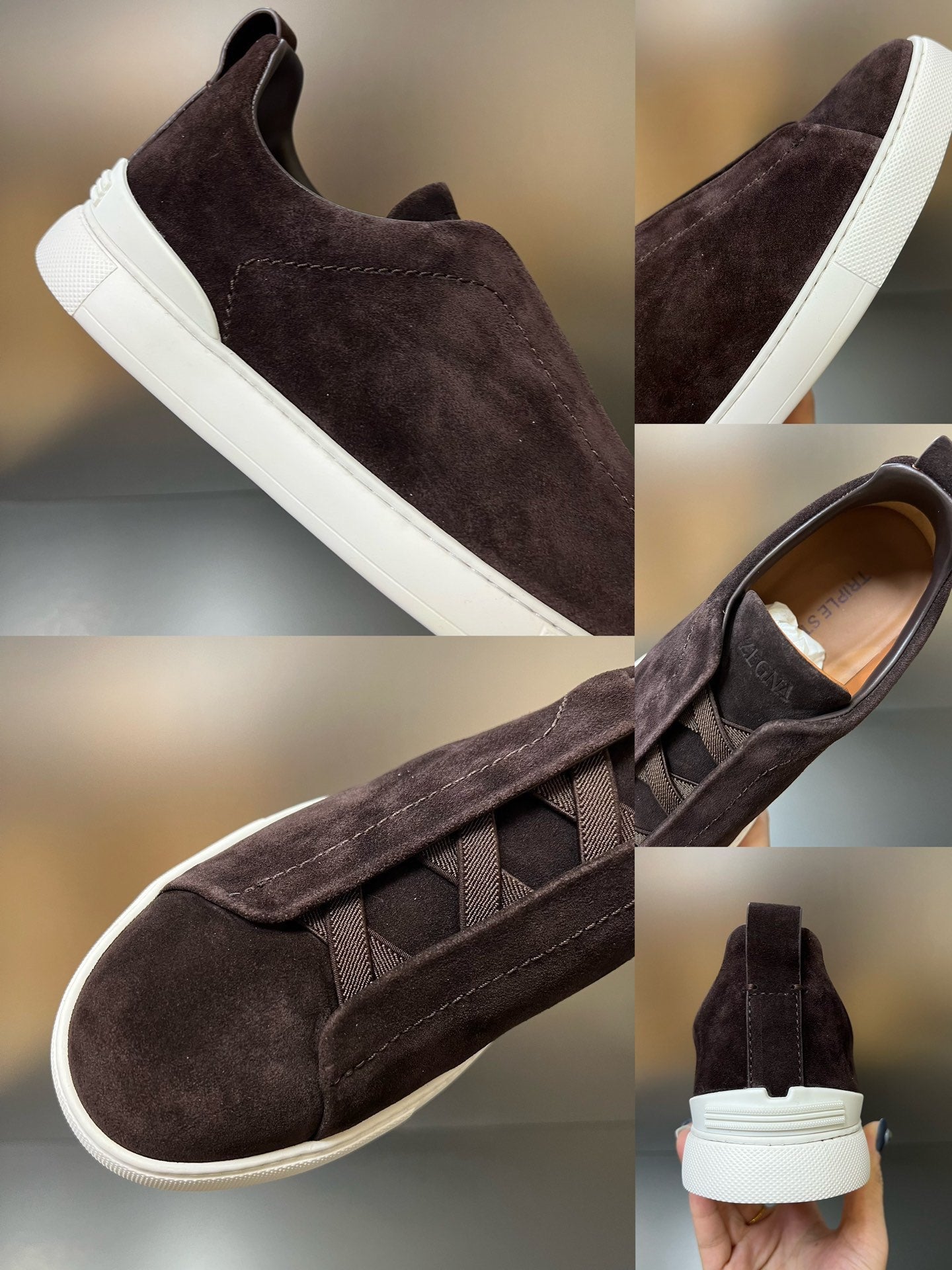 ZEGNA Suede Triple Stitch Sneakers