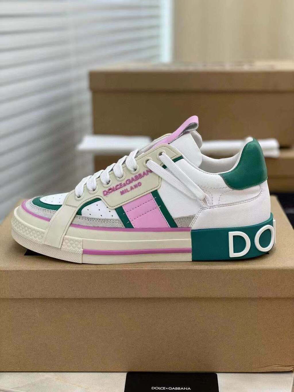 Dolce & Gabbana White Pink Green Custom 2.Zero Sneakers