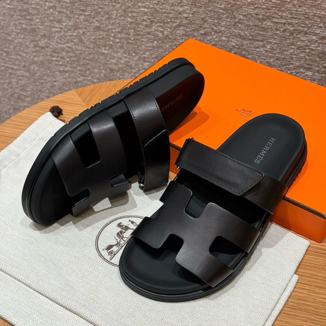 Hermes Chypre Sandal Noir Calfskin Leather