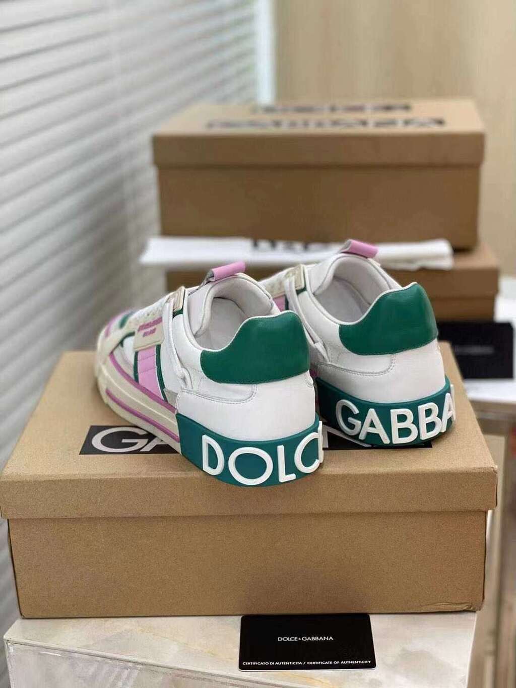 Dolce & Gabbana White Pink Green Custom 2.Zero Sneakers