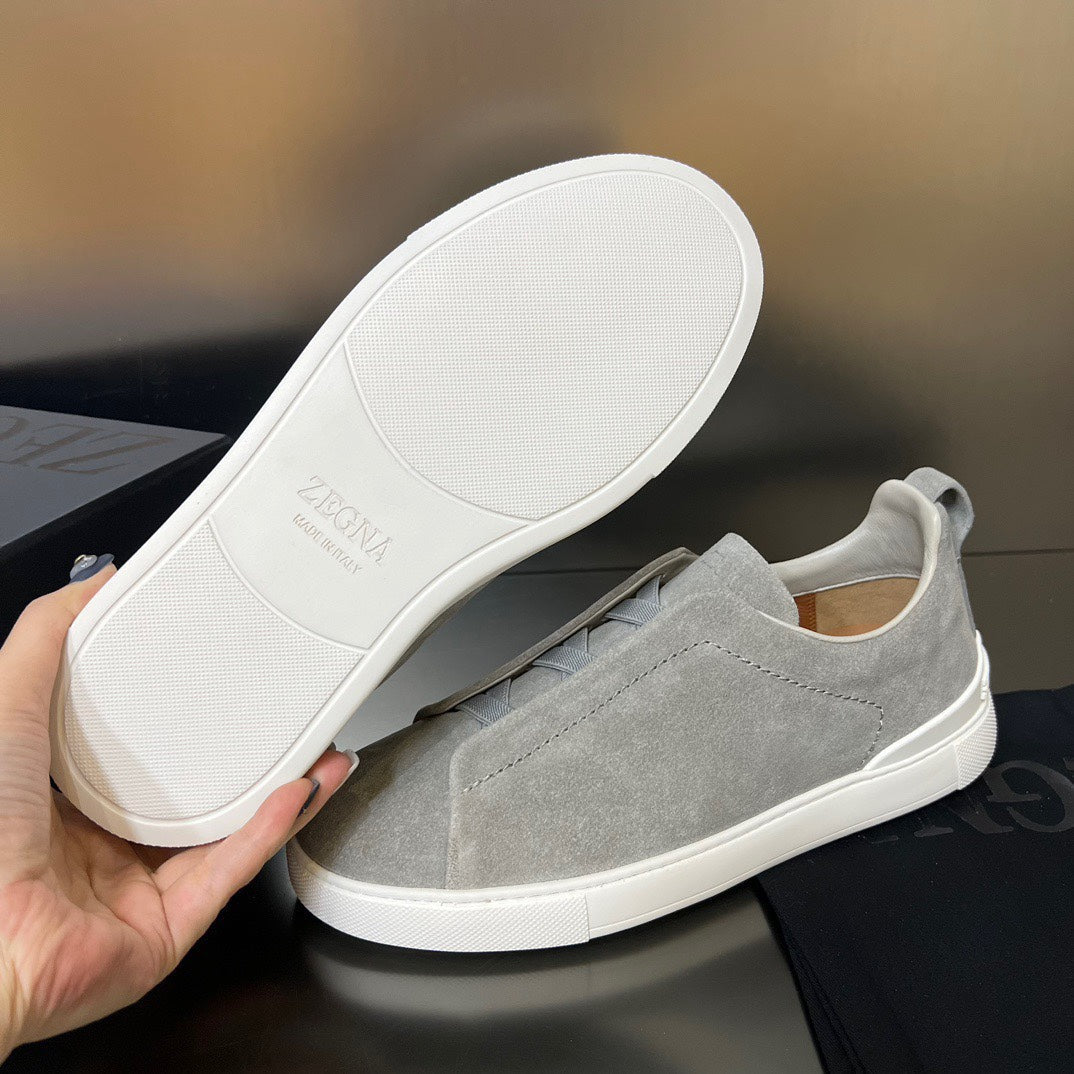 ZEGNA  Grey Suede Triple Stitch Sneakers