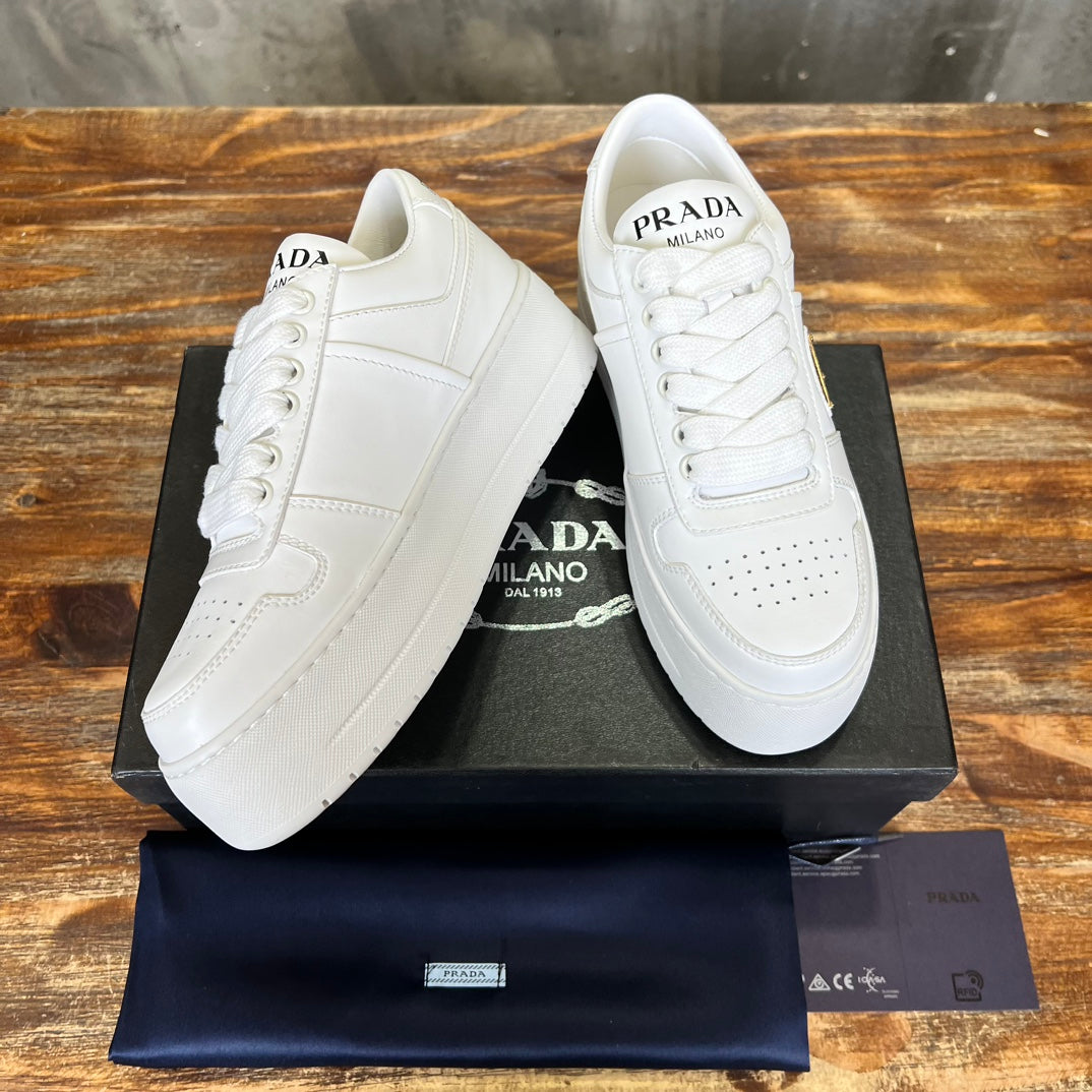 Prada Downtown  Bold  Leather  Sneakers  White