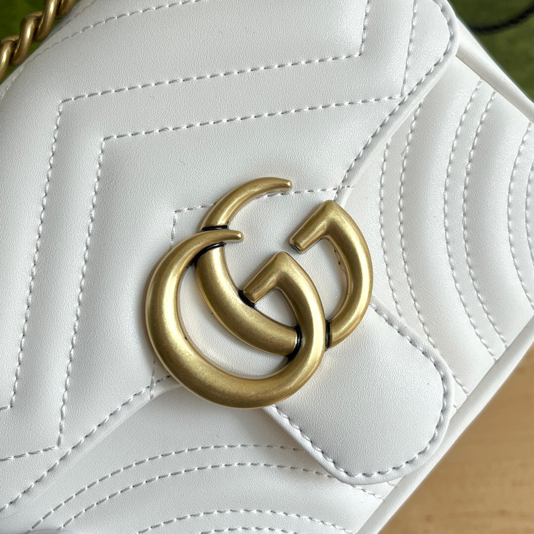 Gucci GG Marmont Mini Shoulder Bag Matelasse Chevron White