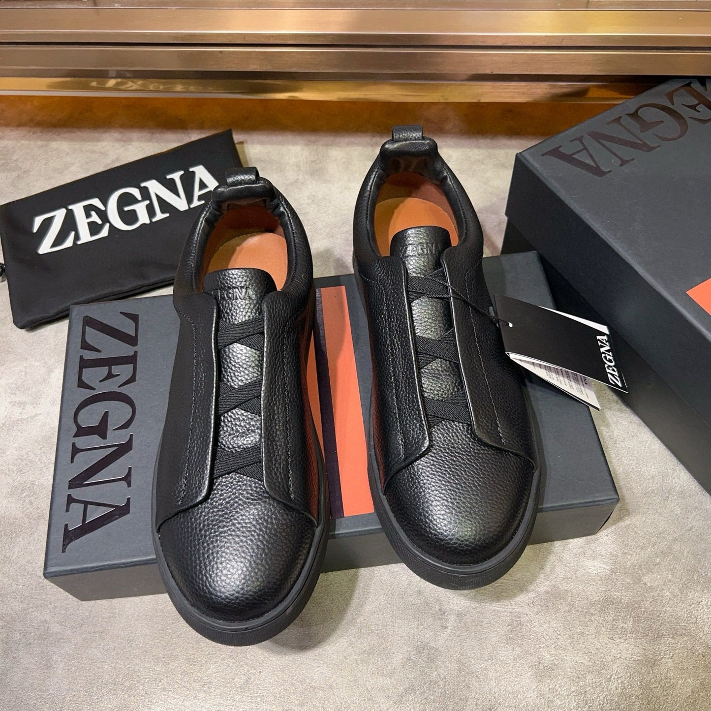 Tênis Zegna Triple Stitch Leather Sneakers All Black