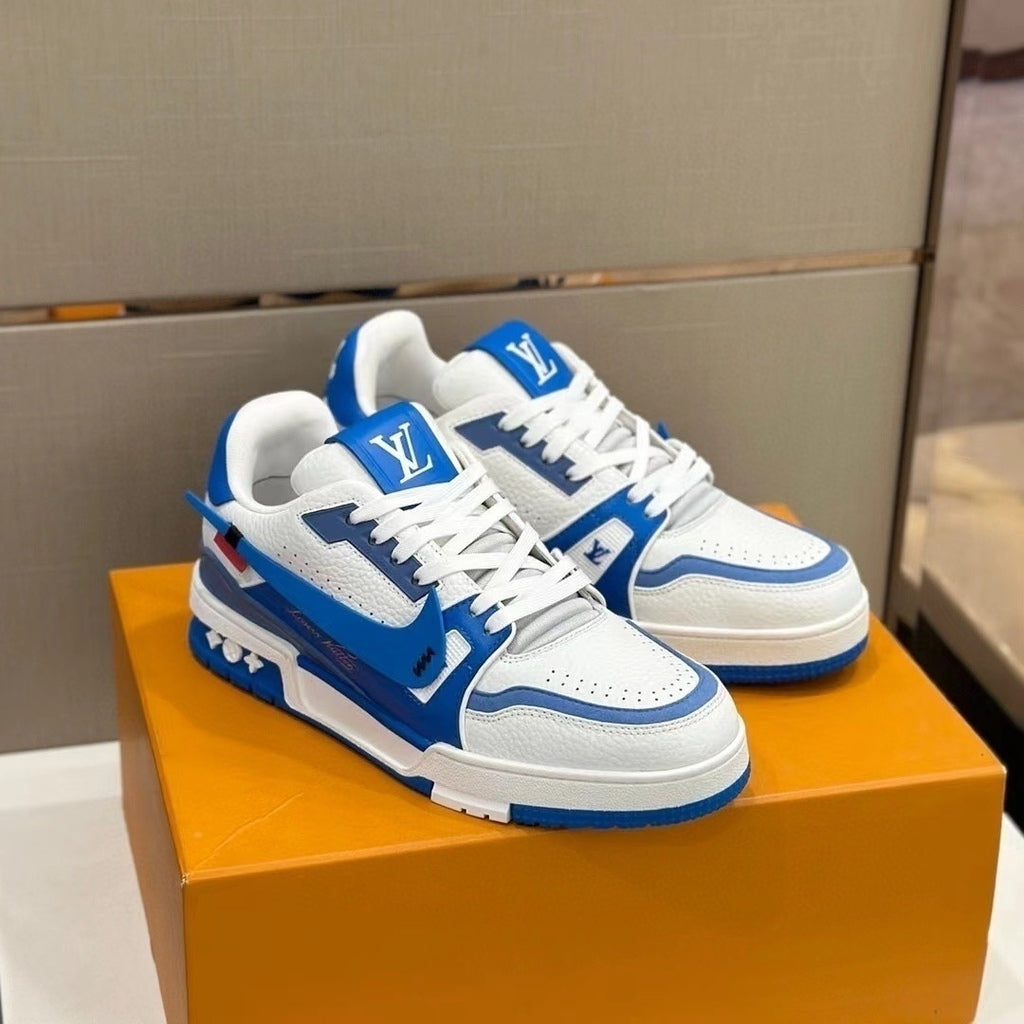 LOUIS VUITTON TRAINER SNEAKER LOW LV WHITE/BLUE