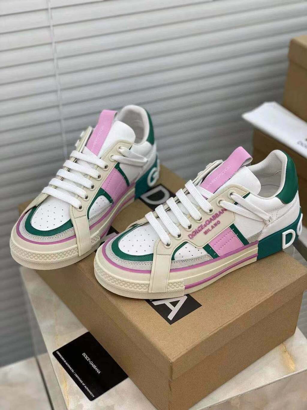 Dolce & Gabbana White Pink Green Custom 2.Zero Sneakers