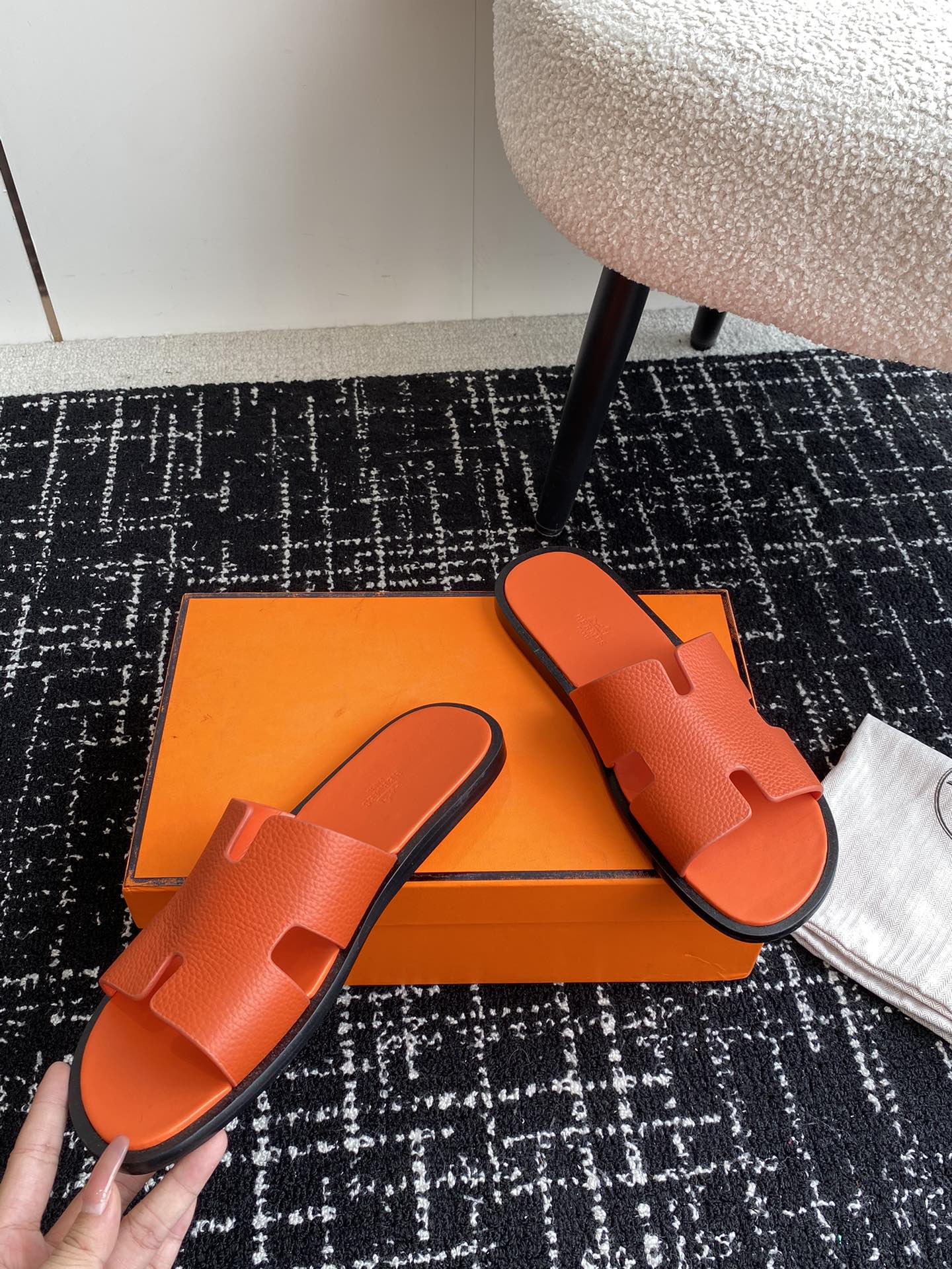 Hermes Izmir Sandal Marine Orange Epsom Leather