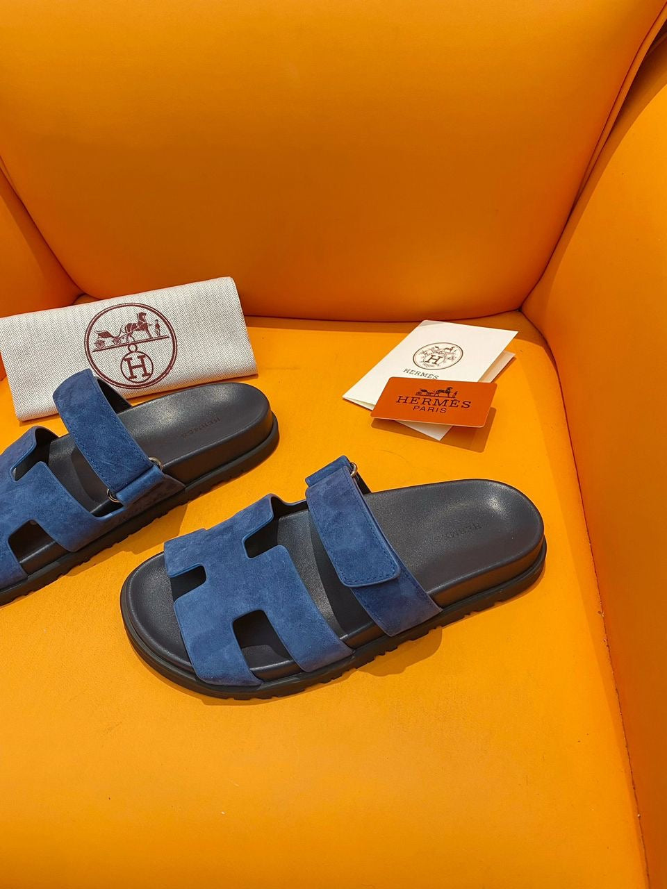 Hermes Chypre Sandal Navy Calfskin Leather