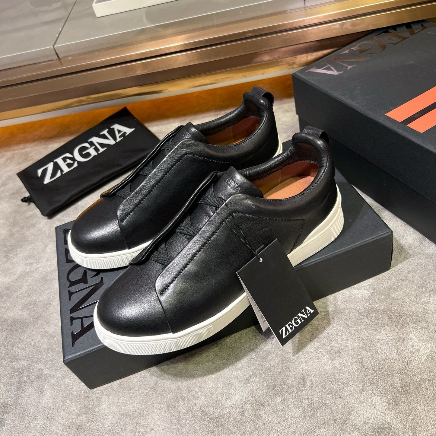 Tênis Zegna Triple Stitch Sneakers SecondSkin Black