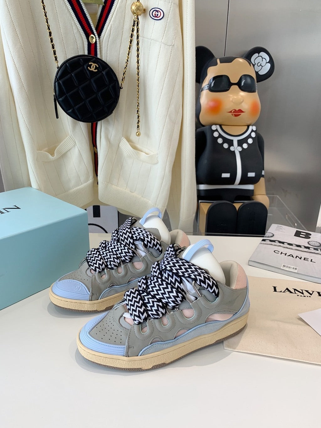 Lanvin Leather Curb Sneaker Light Blue