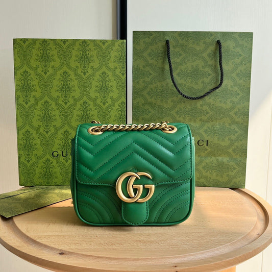 Gucci GG Marmont Mini Shoulder Bag Matelasse Chevron Green