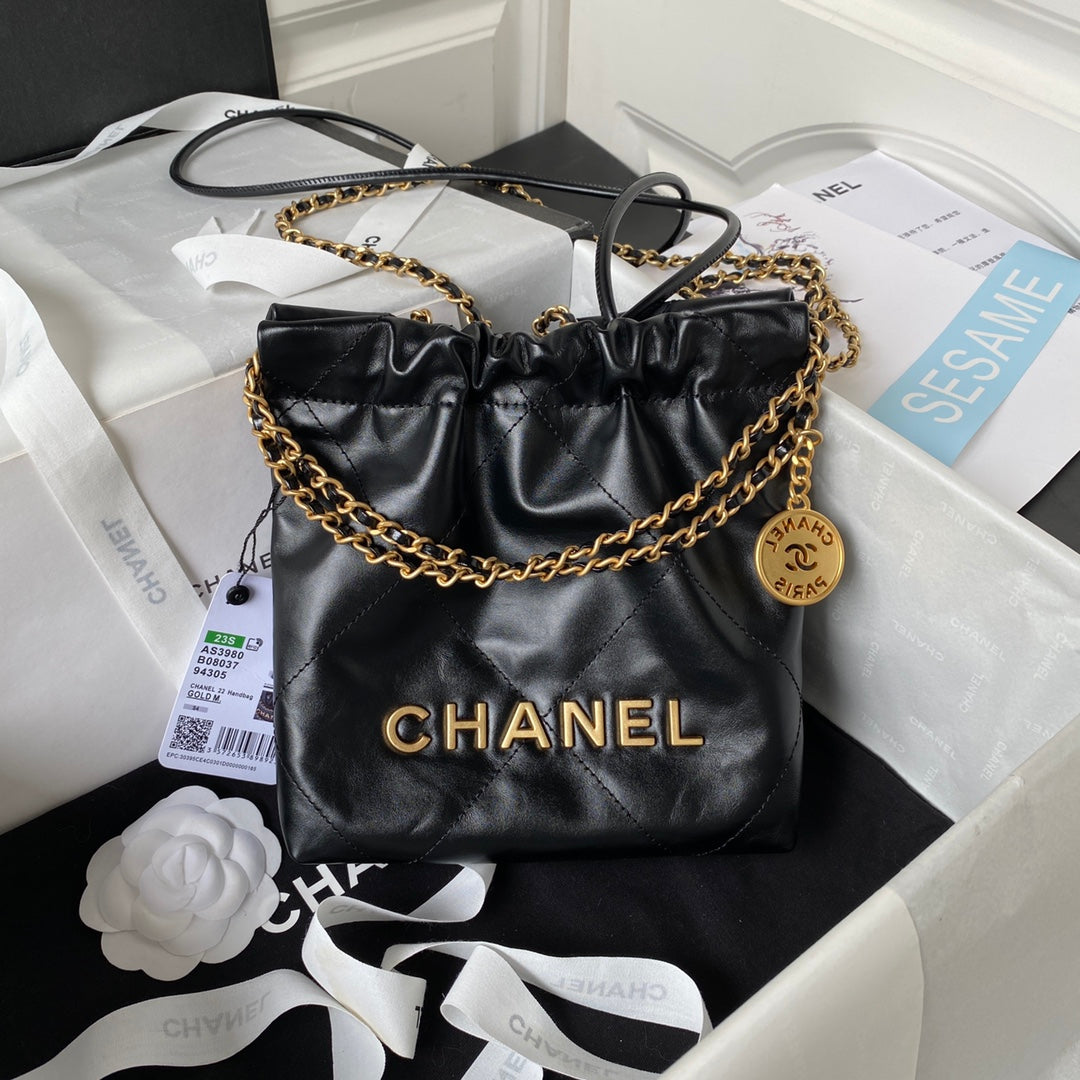 Chanel 22 Handbag Mini 23S Shiny Calfskin Black