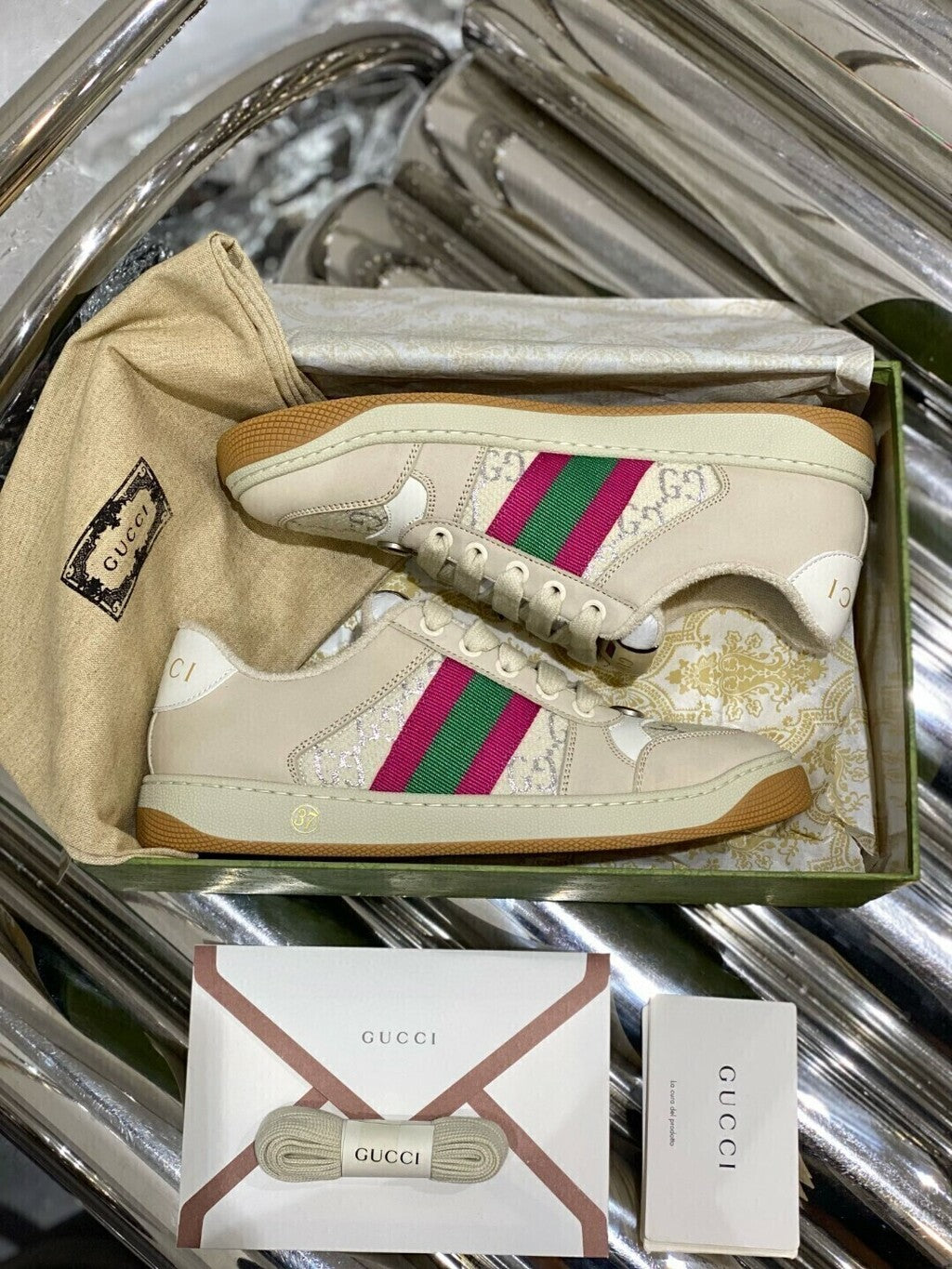 Gucci Screener Cream Leather