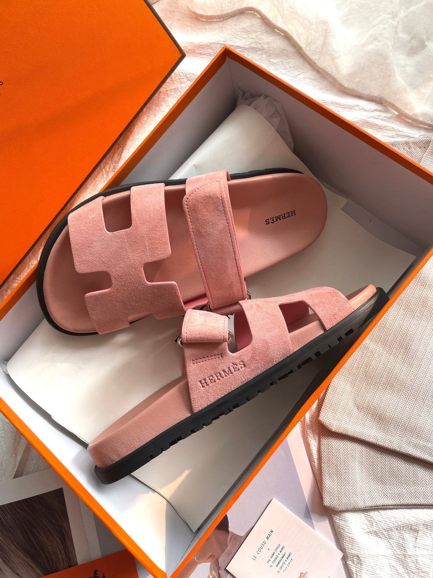 Hermes Chypre Sandal Rosé Calfskin Leather