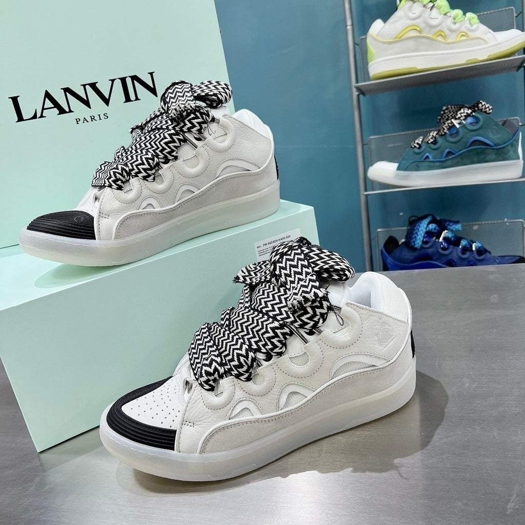 Lanvin Leather Curb Sneaker White