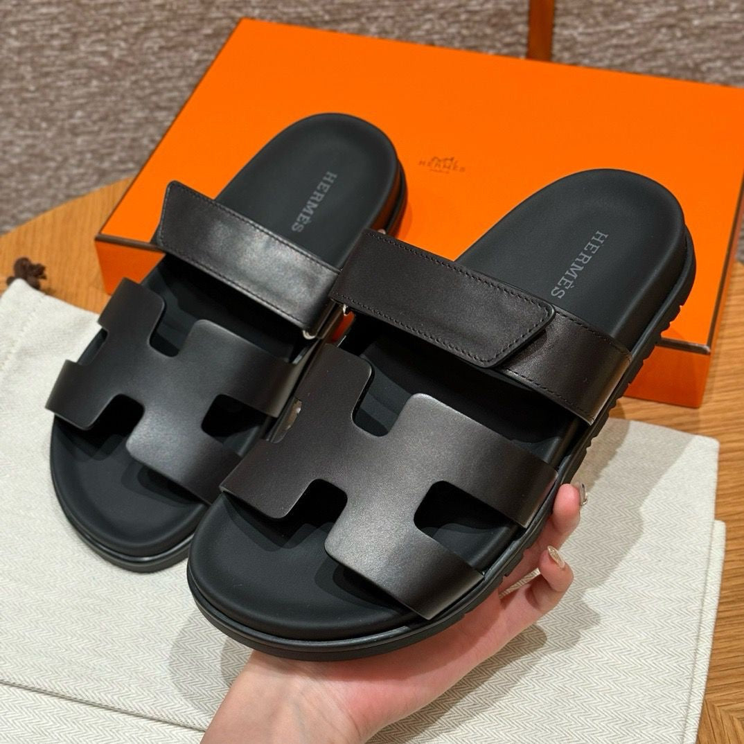 Hermes Chypre Sandal Noir Calfskin Leather