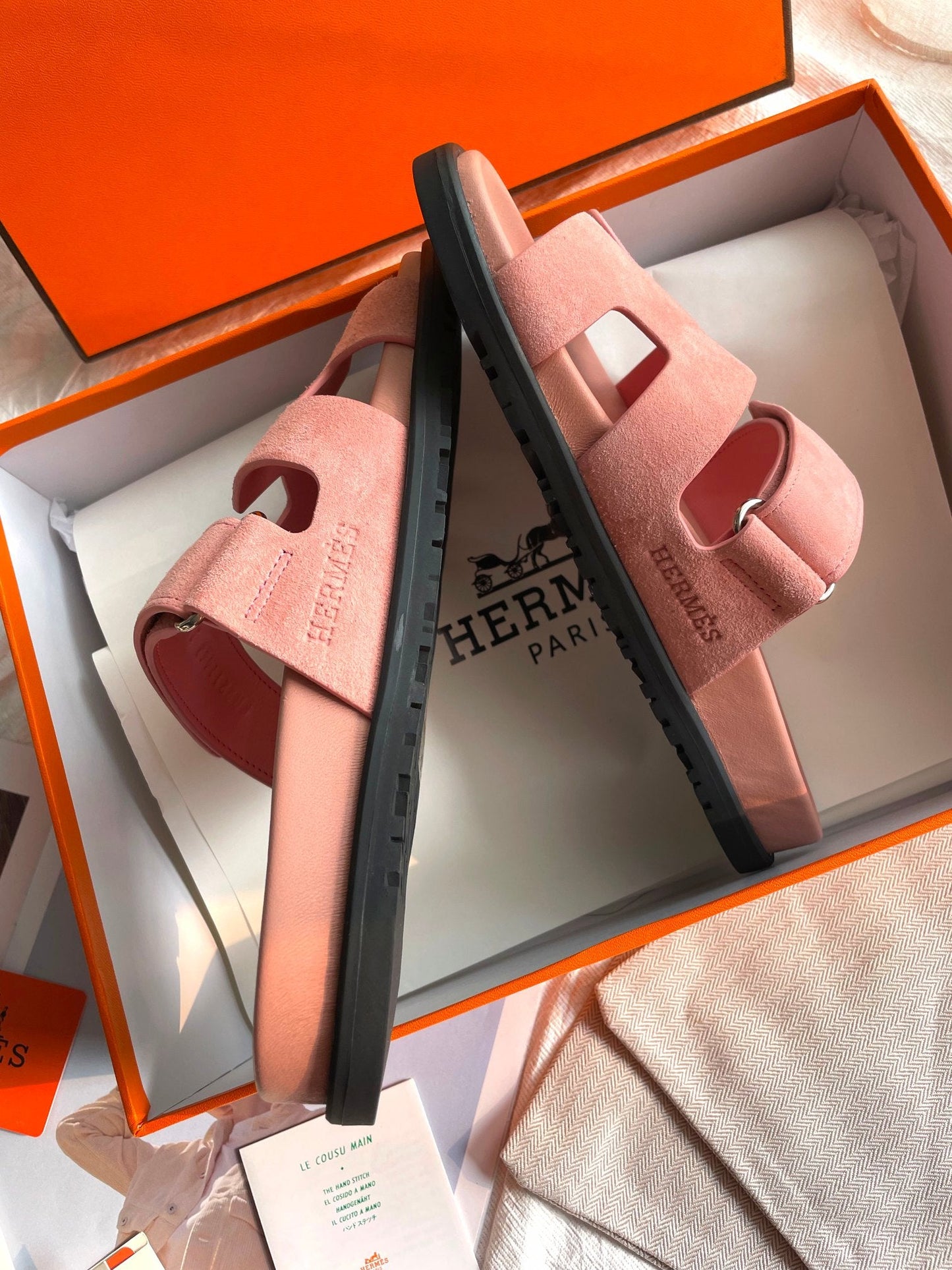 Hermes Chypre Sandal Rosé Calfskin Leather