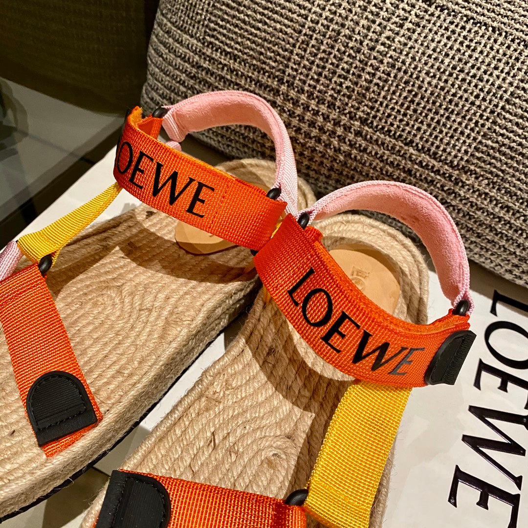 LOEWE  Strappy Espadrille Sandals Women Nylon In Beige/Orange