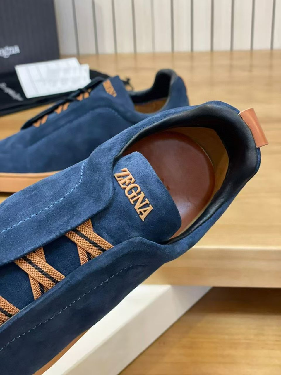 ZEGNA Blue Suede Triple Stitch Sneakers