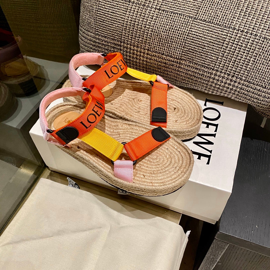 LOEWE  Strappy Espadrille Sandals Women Nylon In Beige/Orange