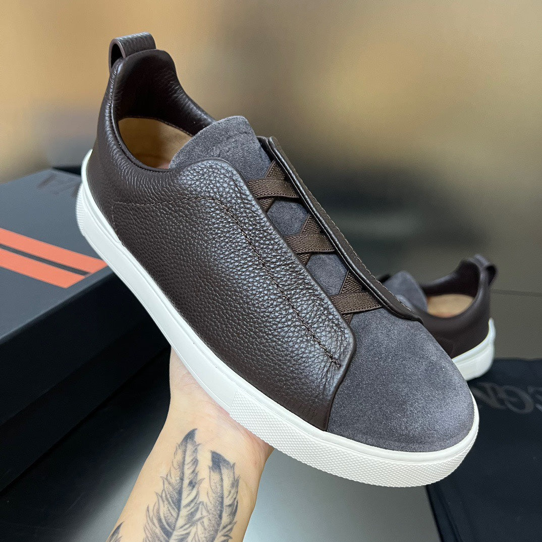 ZEGNA Triple Stitch Sneakers Dark Brown Suede