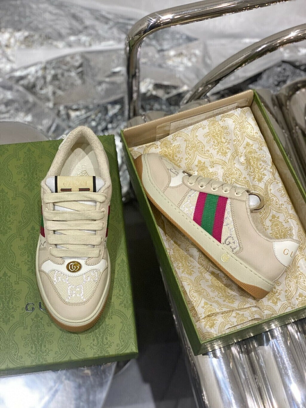 Gucci Screener Cream Leather