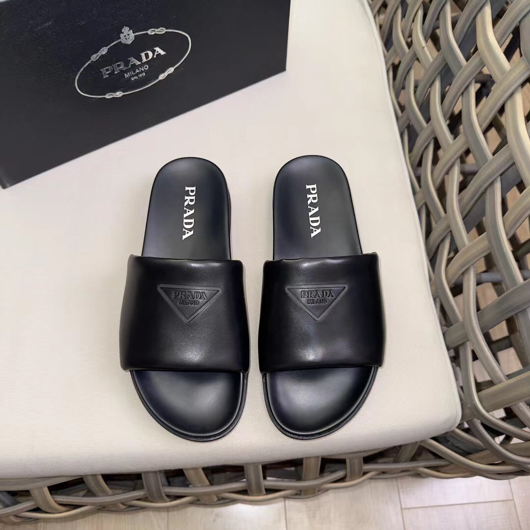 Prada Padded Slides Black Nappa Leather