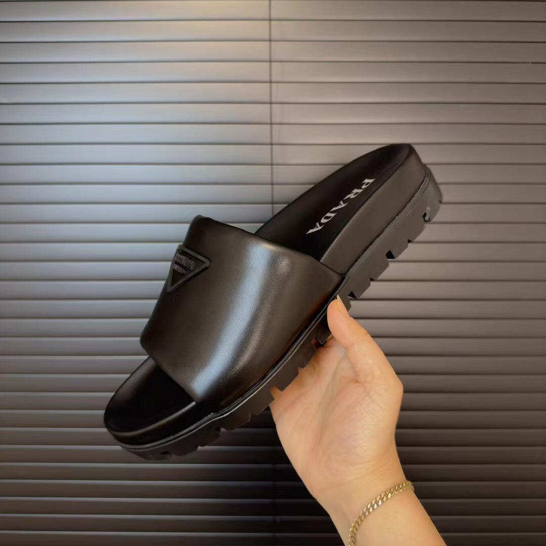 Prada Padded Slides Black Nappa Leather