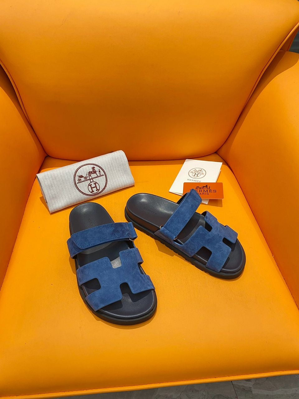 Hermes Chypre Sandal Navy Calfskin Leather