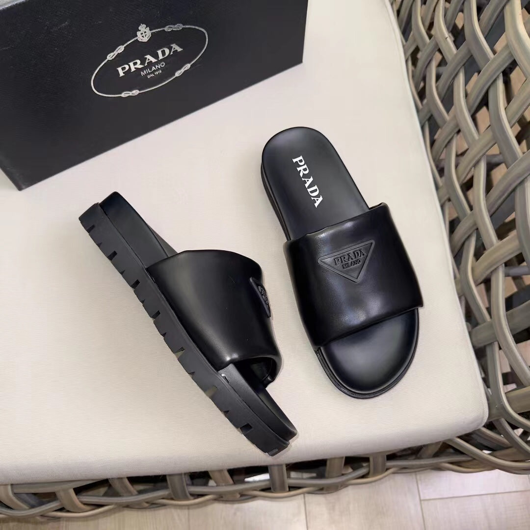 Prada Padded Slides Black Nappa Leather