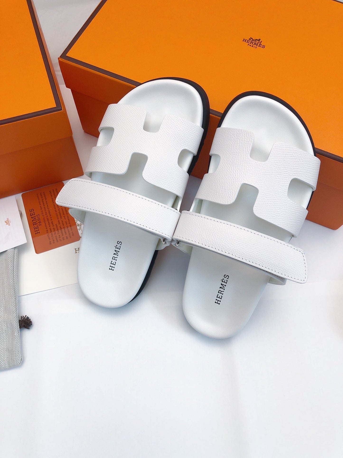 Hermes Chypre Sandal Blanc Epsom Leather