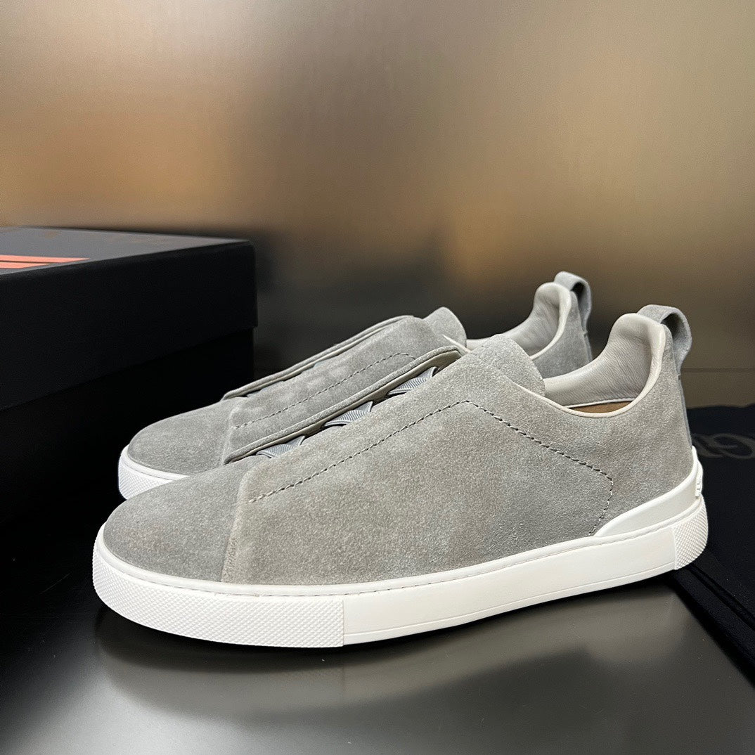 ZEGNA  Grey Suede Triple Stitch Sneakers