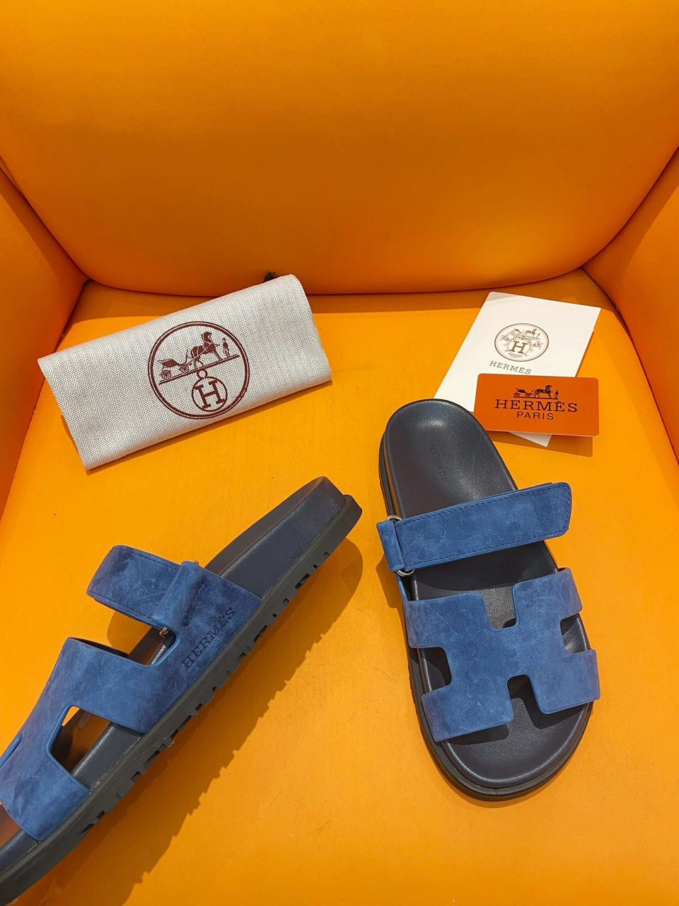 Hermes Chypre Sandal Navy Calfskin Leather