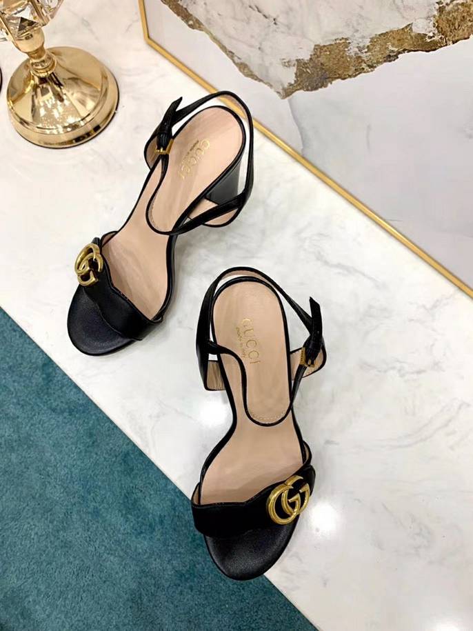 Gucci GG 105mm Heeled Sandal Black Leather